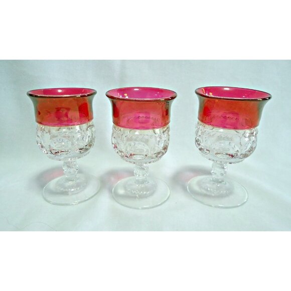 6 Kings Crown Liquor Glasses Goblets Tiffin Thumbprint Drinking Glass Ruby Flash - Picture 5 of 5